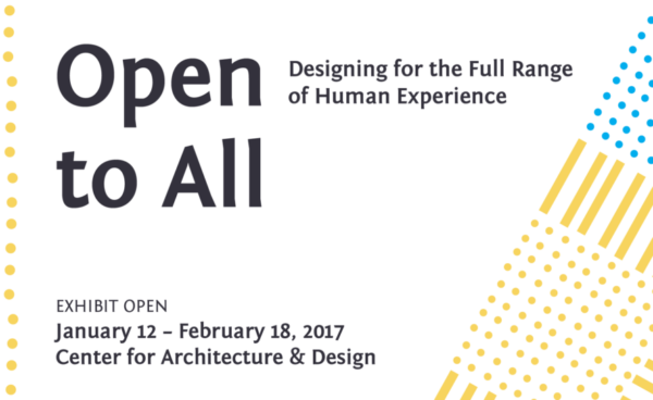 Graphic for the Open to All exhibit at the Center for Architecture & Design