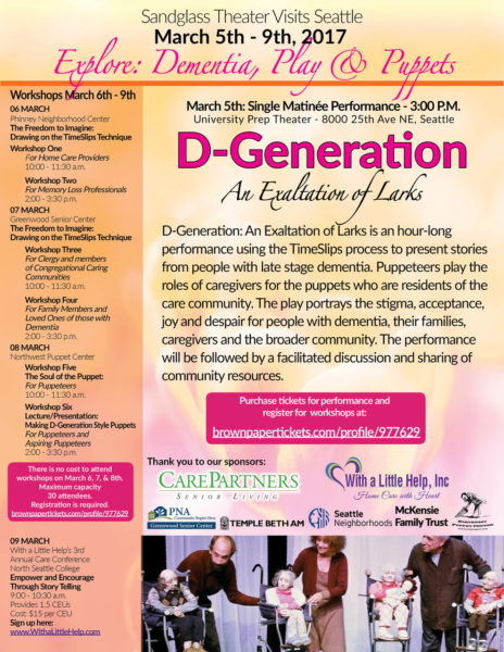 Sandglass Theatre flyer for D-GENERATION: AN EXALTATION OF LARKS