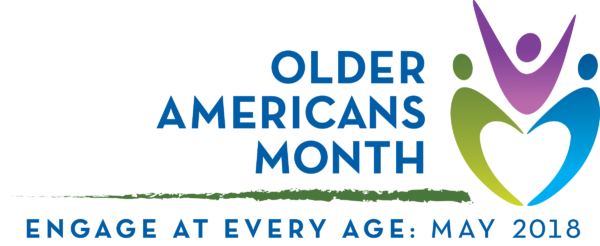 Older Americans Month 2018 logo with slogan "Engage at Every Age"