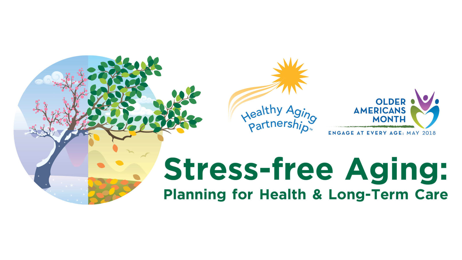Banner for Stress-free Aging event on May 23, 2018 at the Renton Community Center.