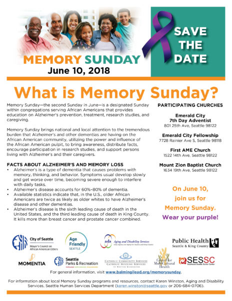 flyer for Memory Sunday on June 10, 2018 at participating African American churches