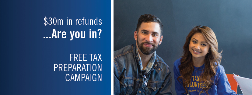 Banner for the United Way of King County Free Tax Preparation Campaign