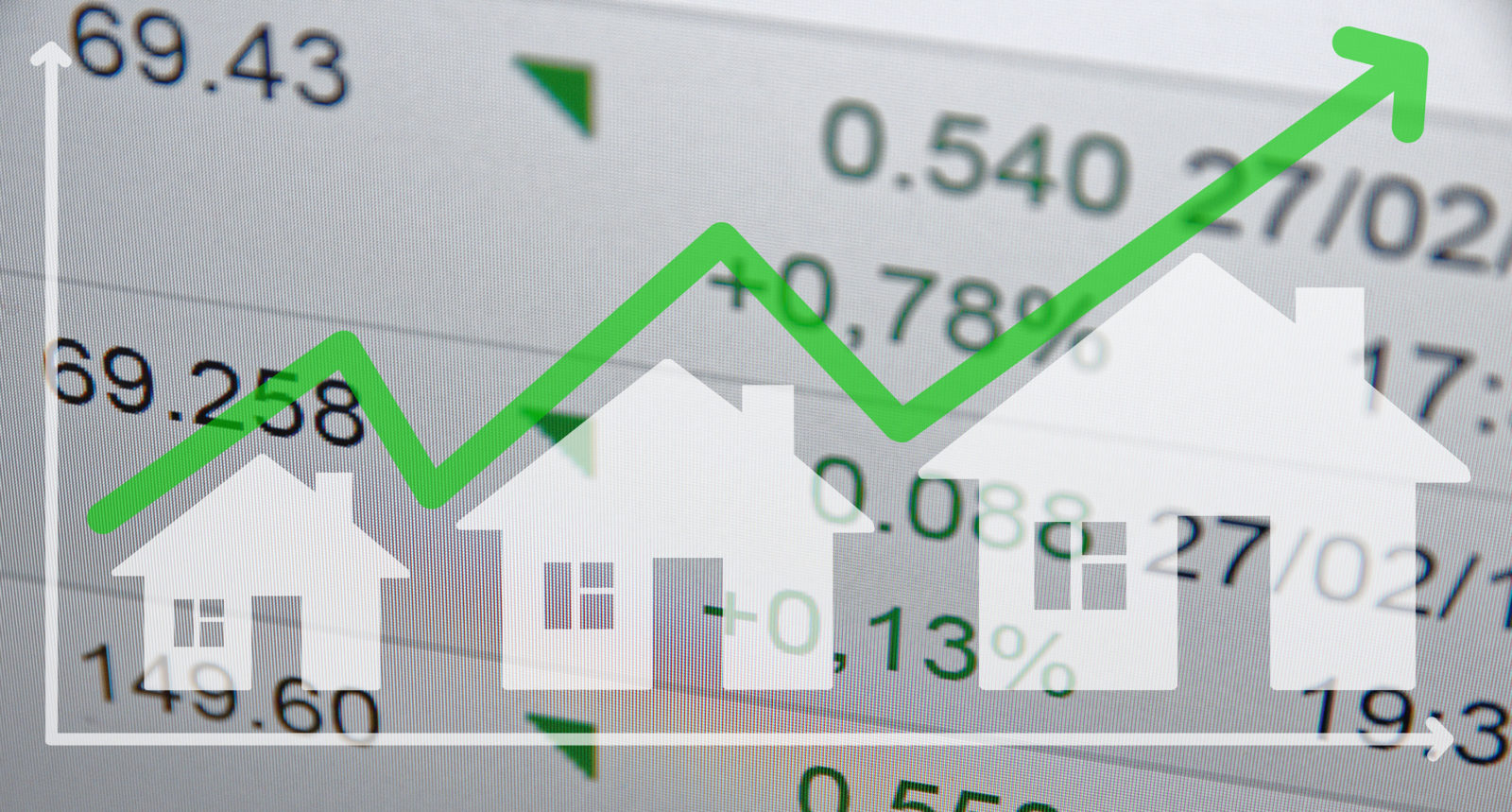 Concept of growing housing market. Financial data on background.