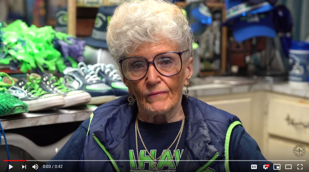 photo of Mama Blue wearing Seahawks gear