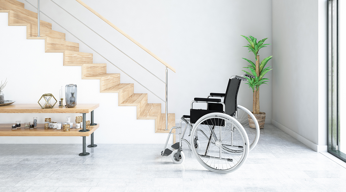 White interior with Wheelchair and stairs