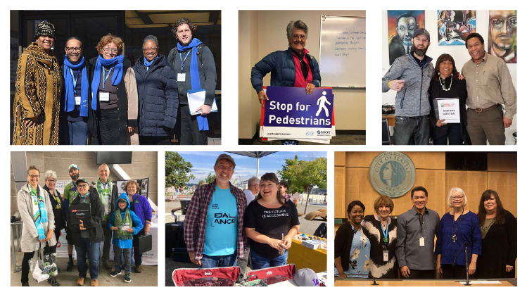 collage of six photos showing people of all ages engaged in social or civic activities