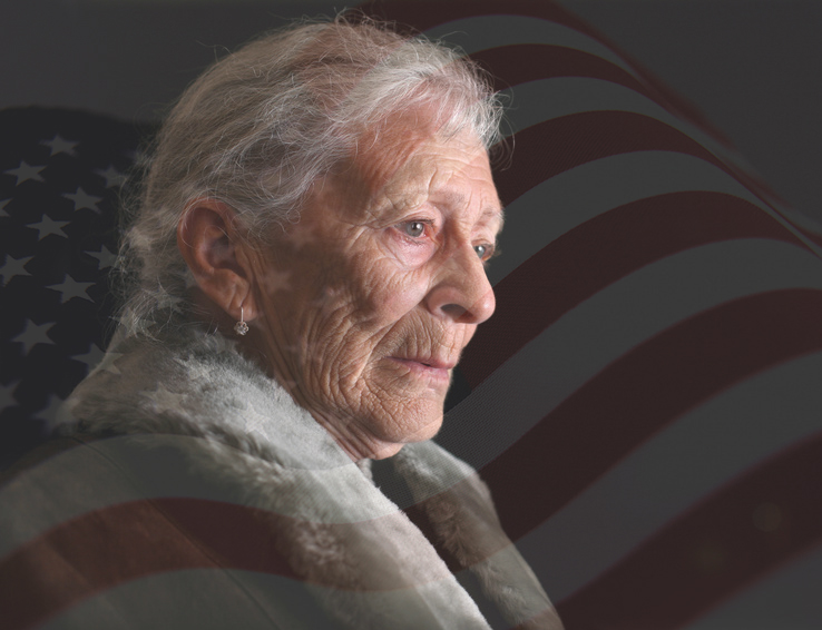 older woman with light overlay of flag stars and stripes