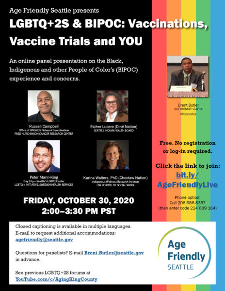 October 30 2020 LGBTQ, 2 Spirit & BIPOC forum on vaccines and vaccine trials