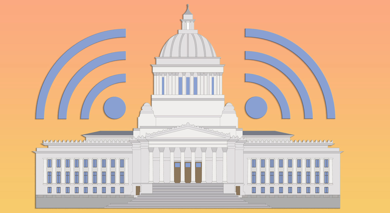 Washington State capitol graphic with wi-fi waves