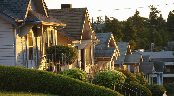 row of Seattle bungalow-style homes on a slope