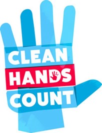 graphic handprint with words "Clean Hands Count" on the palm