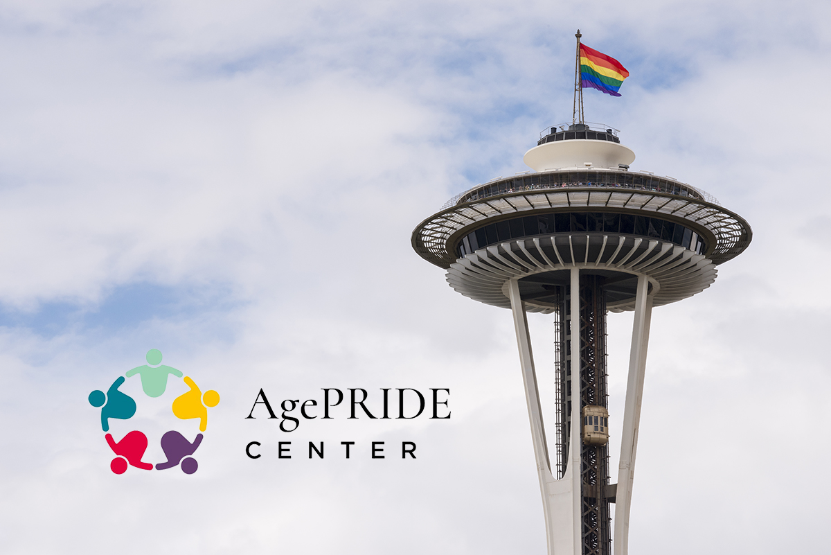 Seattle Space Needle with Pride flag on top