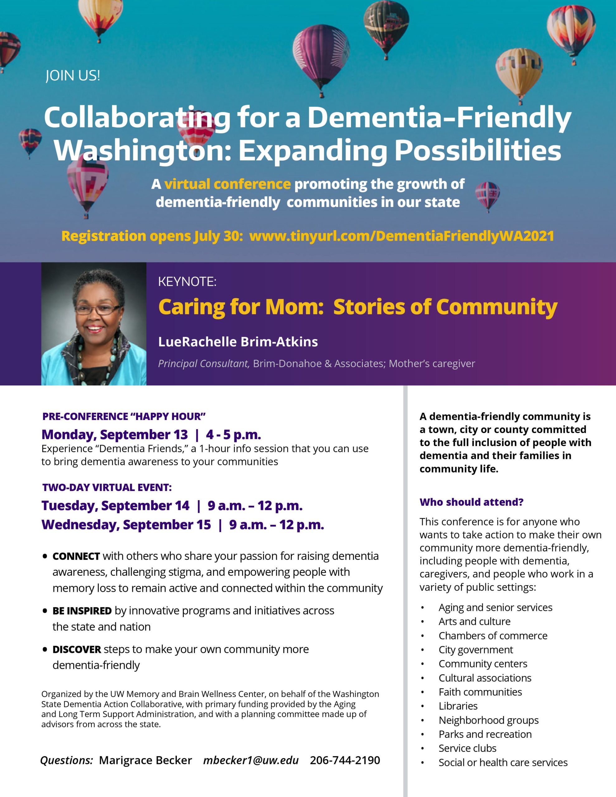 flyer for Collaborating for a Dementia-Friendly Washington: Expanding Possibilities - Sept. 14-15, 2021