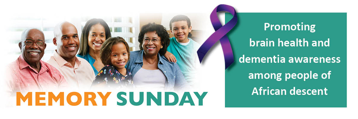 image of a Black family & purple ribbon - Memory Sunday - promoting brain health and dementia awareness among people of African descent
