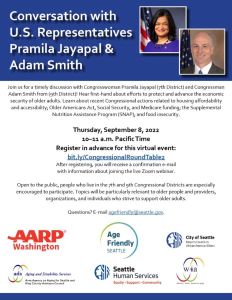 Conversation with U.S. Representatives Pramila Jayapal & Adam Smith - flyer