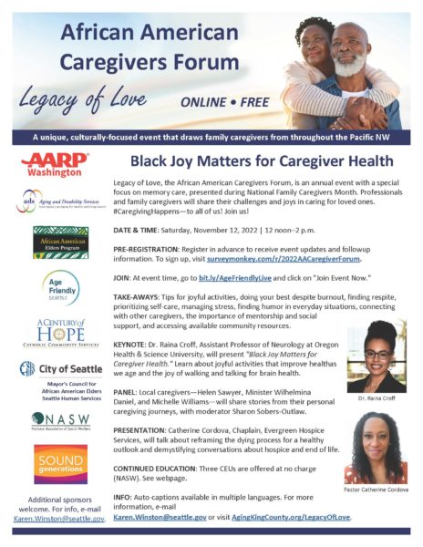 image of the 2022 African American Caregiver Forum flyer - Saturday, Nov. 12 (online)