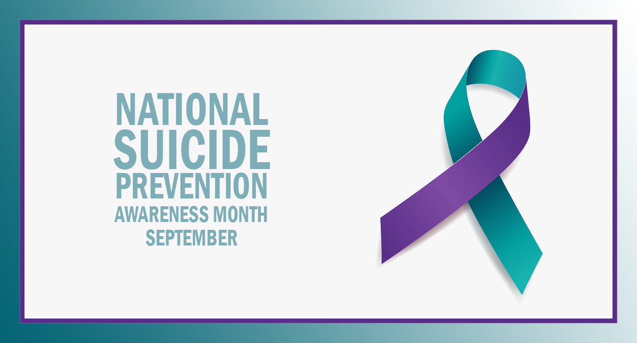 National Suicide Prevention Awareness Month - September - purple and teal green ribbon