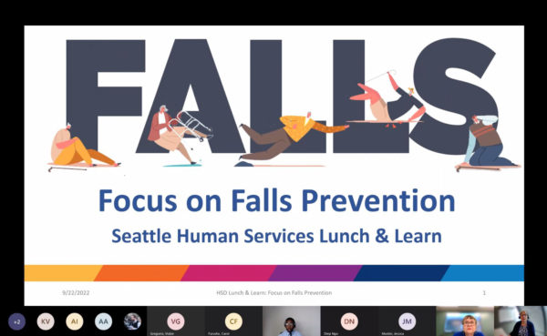 screenshot - title screen: Focus on Falls Prevention - Seattle Human Services Department Lunch & Learn on September 22, 2022