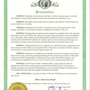 Governor Jay Inslee proclamation May 2023 Older Americans Month