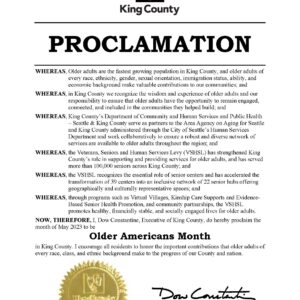 2023 Older Americans Month proclamation from King County Executive Dow Constantine