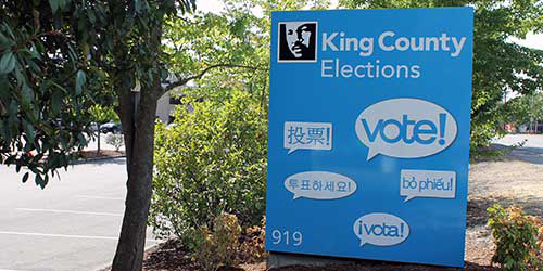 King County Elections VOTE banner in multiple languages