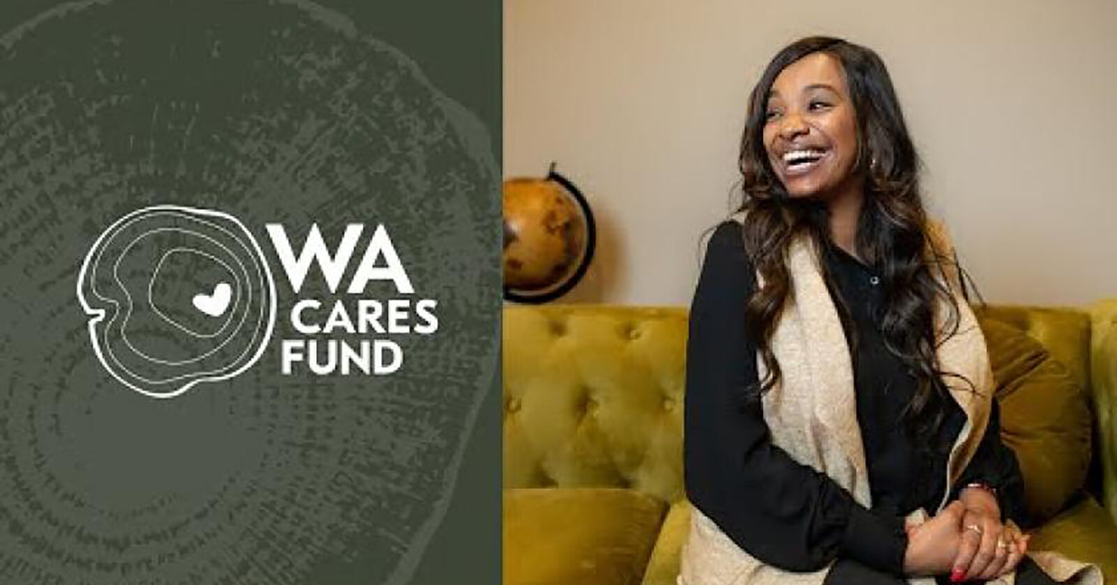 WA Cares Fund logo and photo of caregiver "KD"