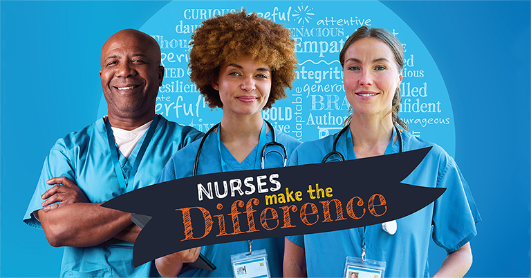 3 nurses with banner "nurses make the difference"