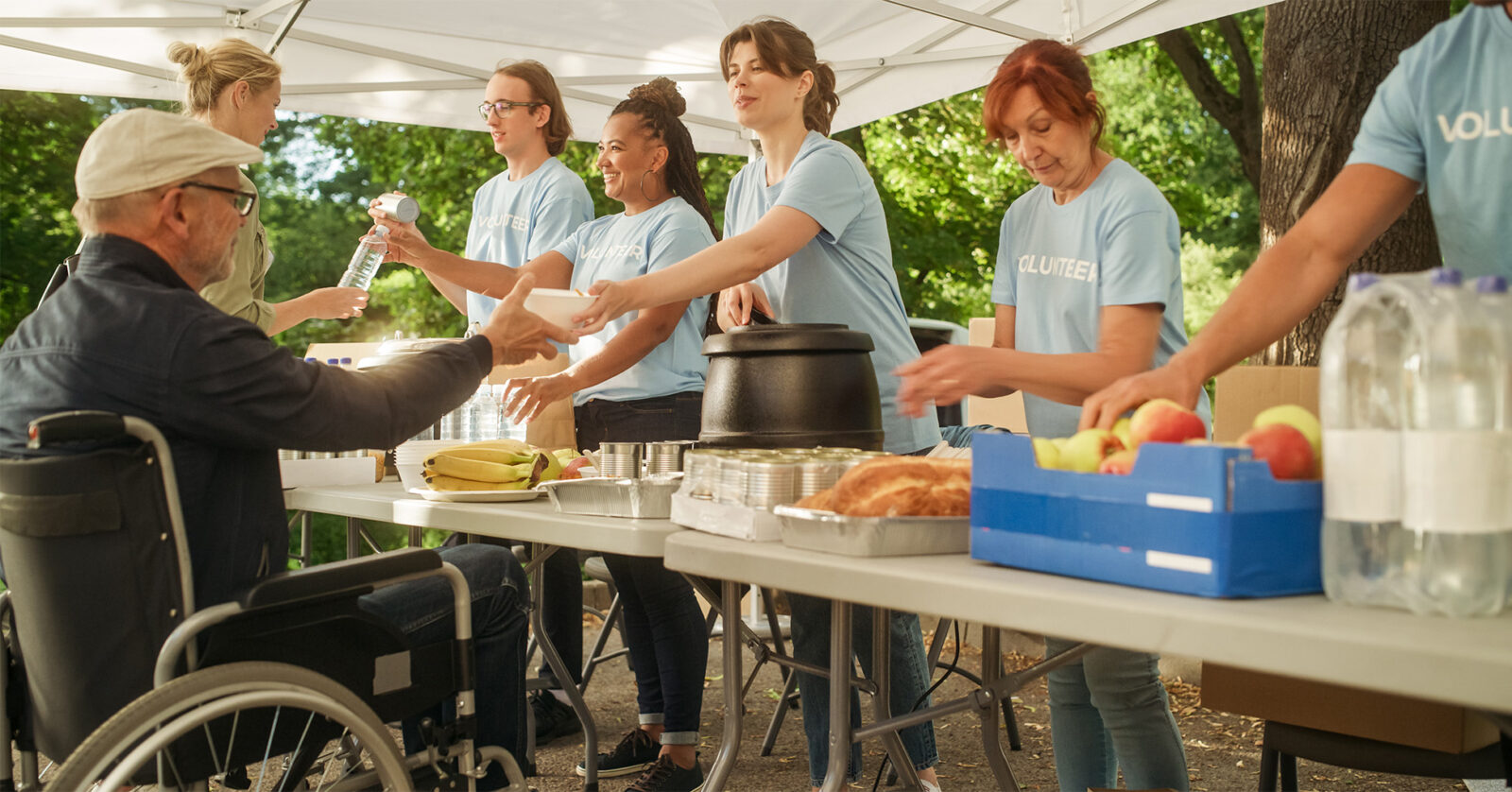 Volunteers at an outdoor food event